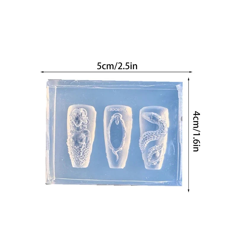 1 Pcs 3D Snake Girl Nail Silicone Carving Mold Snake DIY Nail Decoration Art Nail Beauty Charm Silicone Nail Mold Nails Products