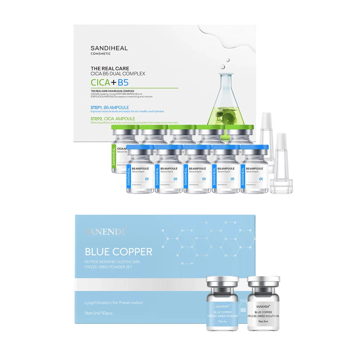 10Vials Copper Peptide Hyaluronic Acid Serum CICA B5 Facial Essence Hydration Korean Skin Care Original Sanendi Beauty Products