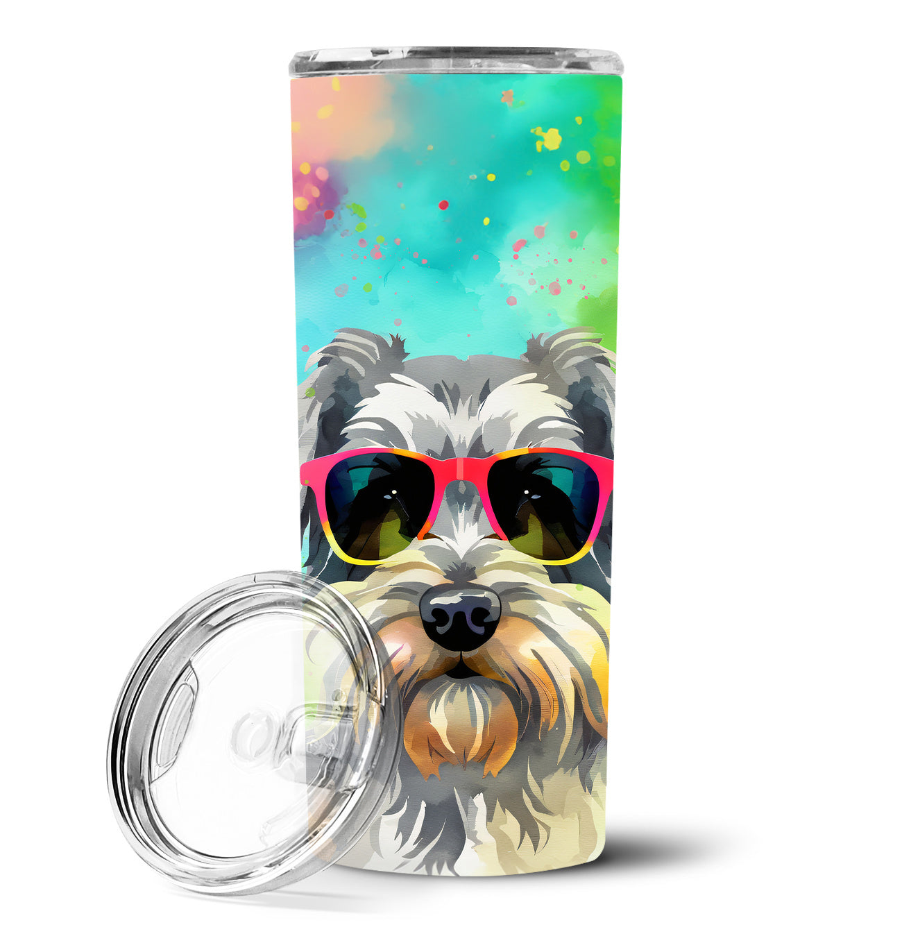 Schnauzer Hippie Dawg Stainless Steel Skinny Tumbler Vacuum Double Walled Reusable Insulated Tumbler Travel Cup for Coffee Cocktails Gift with Lid, 20 oz - Renee Lane Company