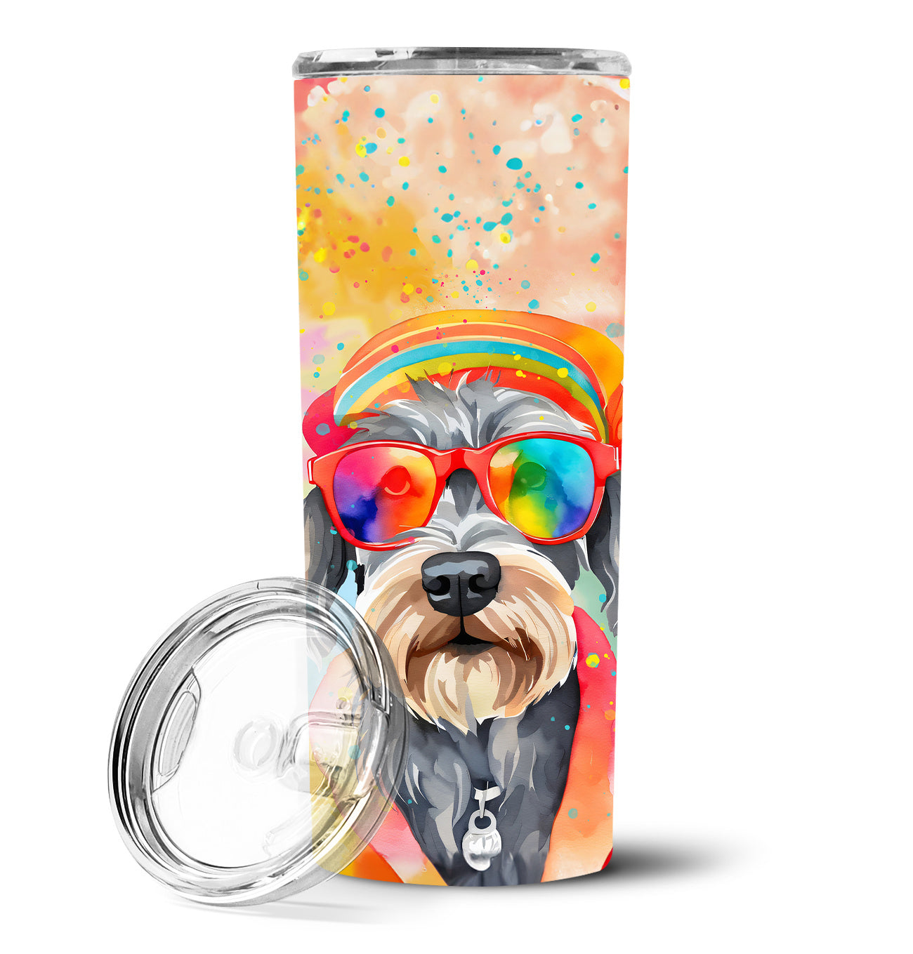 Schnauzer Hippie Dawg Stainless Steel Skinny Tumbler Vacuum Double Walled Reusable Insulated Tumbler Travel Cup for Coffee Cocktails Gift with Lid, 20 oz - Renee Lane Company