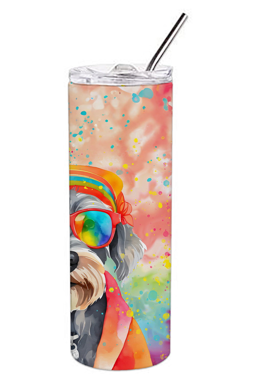 Schnauzer Hippie Dawg Stainless Steel Skinny Tumbler Vacuum Double Walled Reusable Insulated Tumbler Travel Cup for Coffee Cocktails Gift with Lid, 20 oz - Renee Lane Company