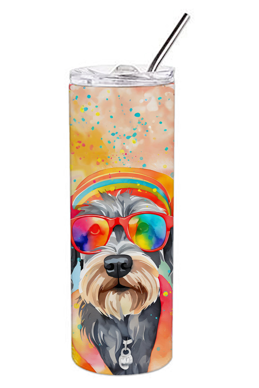 Schnauzer Hippie Dawg Stainless Steel Skinny Tumbler Vacuum Double Walled Reusable Insulated Tumbler Travel Cup for Coffee Cocktails Gift with Lid, 20 oz - Renee Lane Company