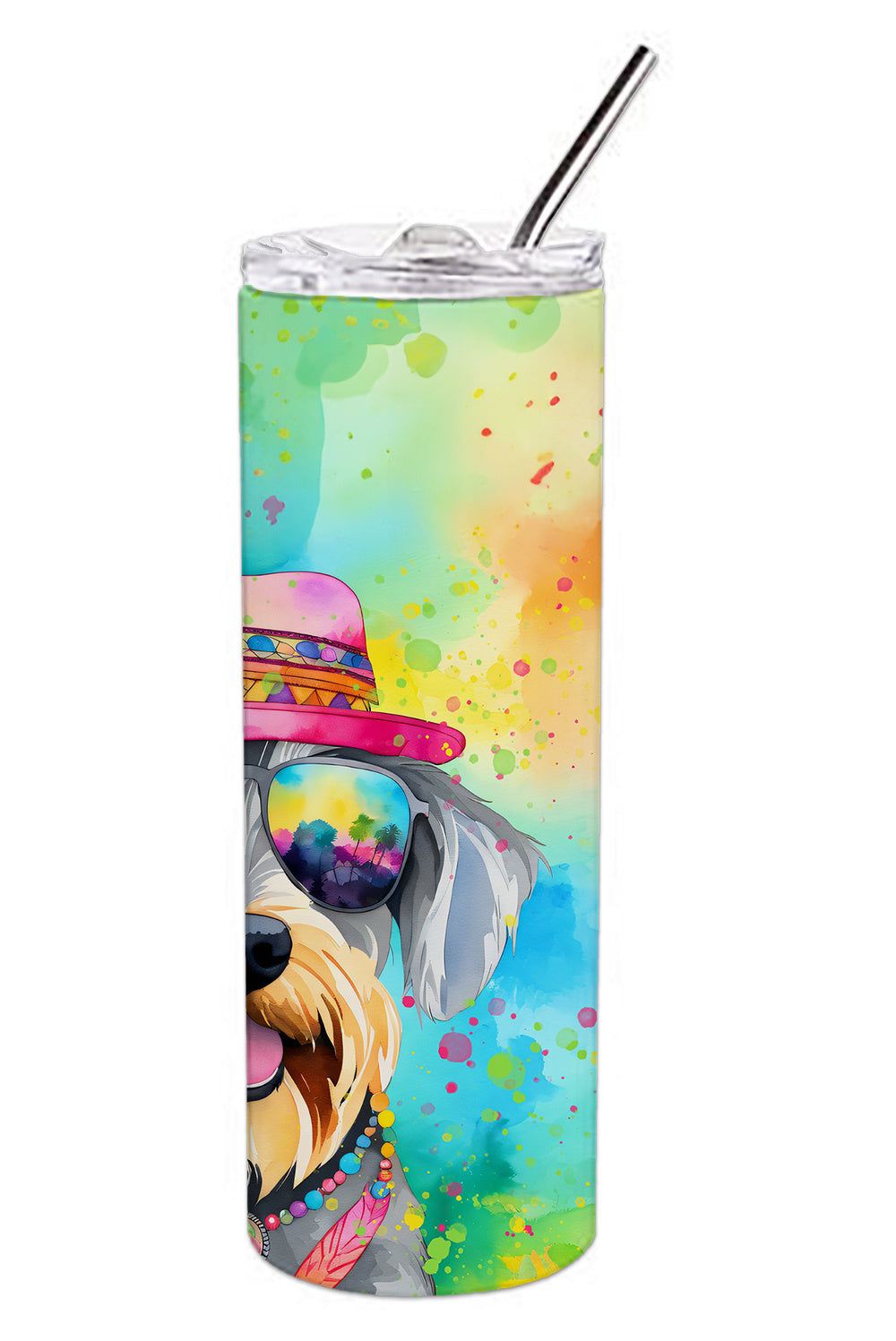 Schnauzer Hippie Dawg Stainless Steel Skinny Tumbler Vacuum Double Walled Reusable Insulated Tumbler Travel Cup for Coffee Cocktails Gift with Lid, 20 oz - Renee Lane Company