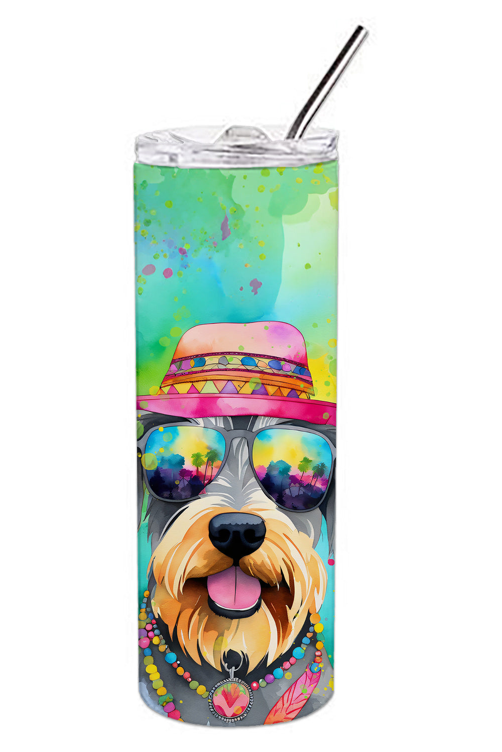 Schnauzer Hippie Dawg Stainless Steel Skinny Tumbler Vacuum Double Walled Reusable Insulated Tumbler Travel Cup for Coffee Cocktails Gift with Lid, 20 oz - Renee Lane Company