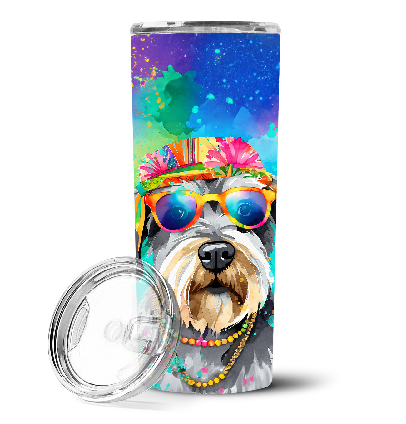 Schnauzer Hippie Dawg Stainless Steel Skinny Tumbler Vacuum Double Walled Reusable Insulated Tumbler Travel Cup for Coffee Cocktails Gift with Lid, 20 oz - Renee Lane Company