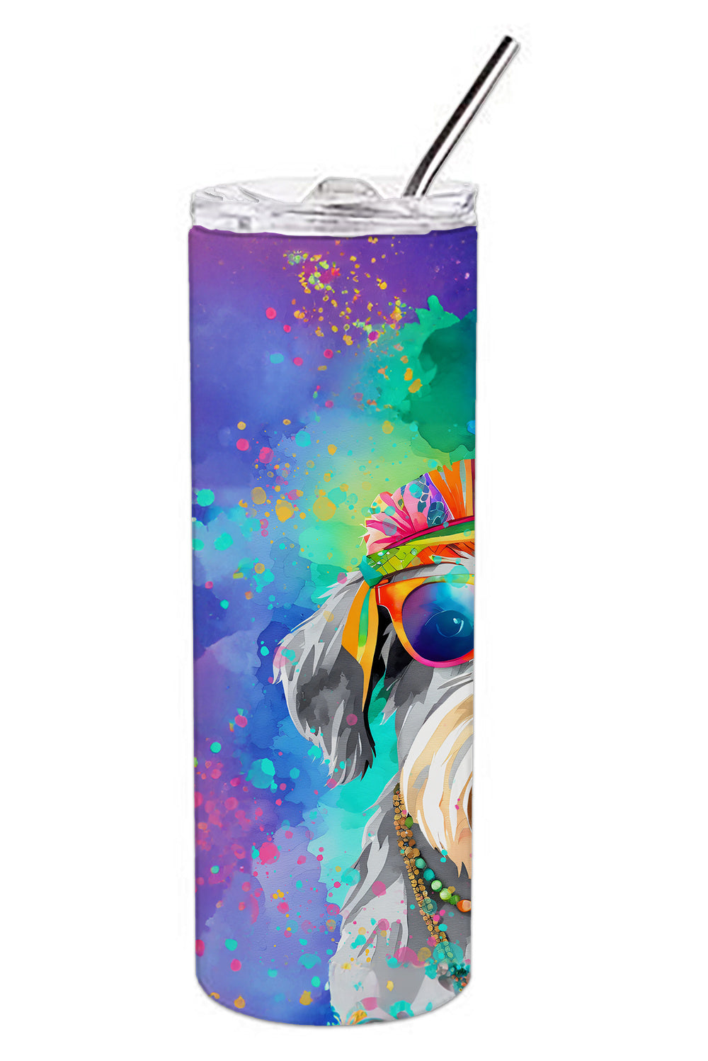 Schnauzer Hippie Dawg Stainless Steel Skinny Tumbler Vacuum Double Walled Reusable Insulated Tumbler Travel Cup for Coffee Cocktails Gift with Lid, 20 oz - Renee Lane Company