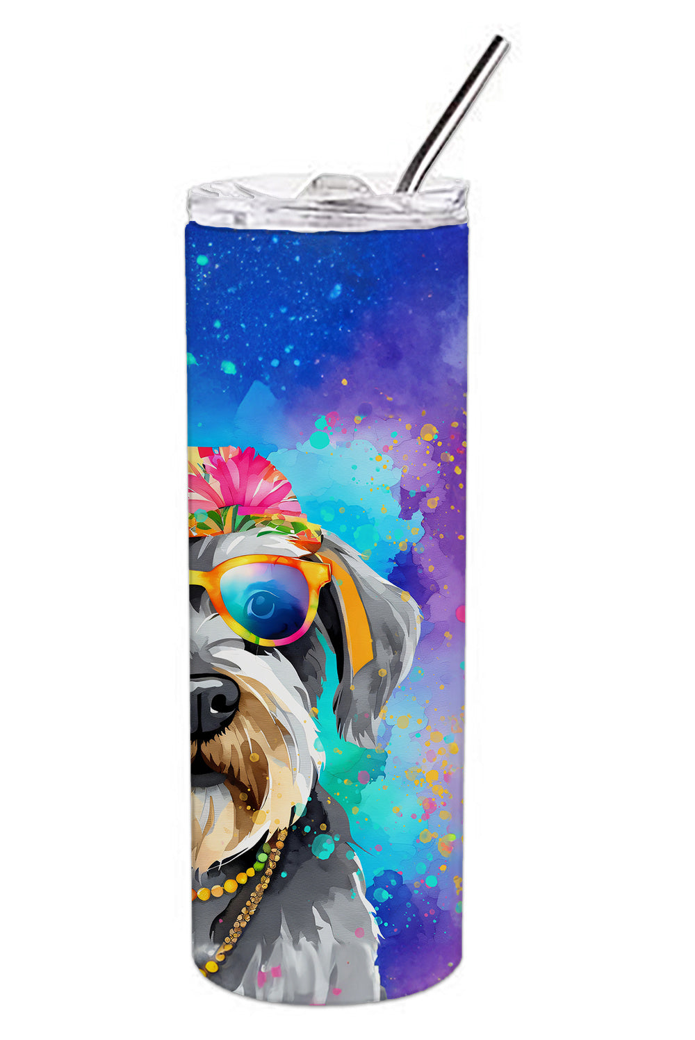 Schnauzer Hippie Dawg Stainless Steel Skinny Tumbler Vacuum Double Walled Reusable Insulated Tumbler Travel Cup for Coffee Cocktails Gift with Lid, 20 oz - Renee Lane Company