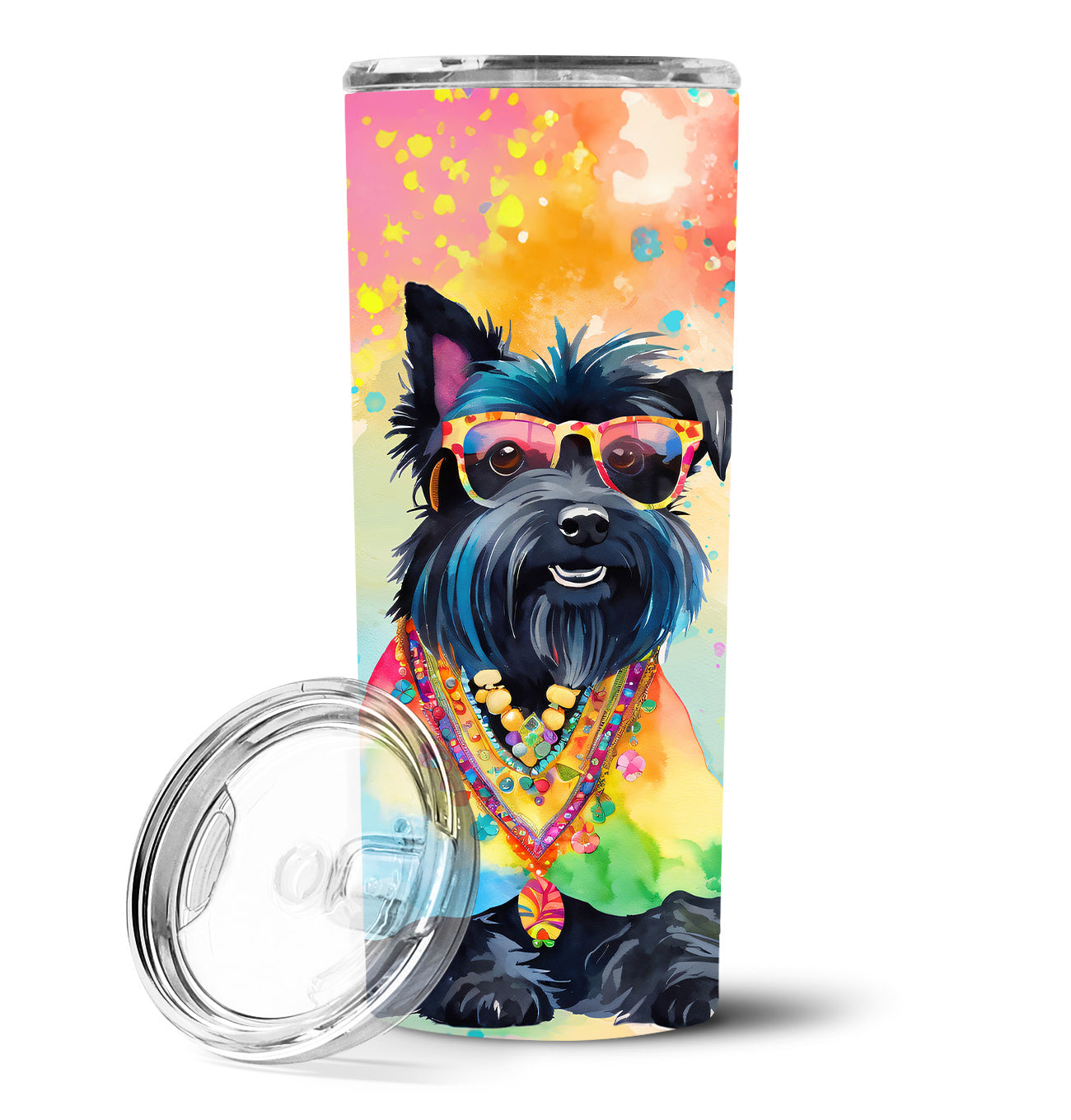 Scottish Terrier Hippie Dawg Stainless Steel Skinny Tumbler Vacuum Double Walled Reusable Insulated Tumbler Travel Cup for Coffee Cocktails Gift with Lid, 20 oz - Renee Lane Company