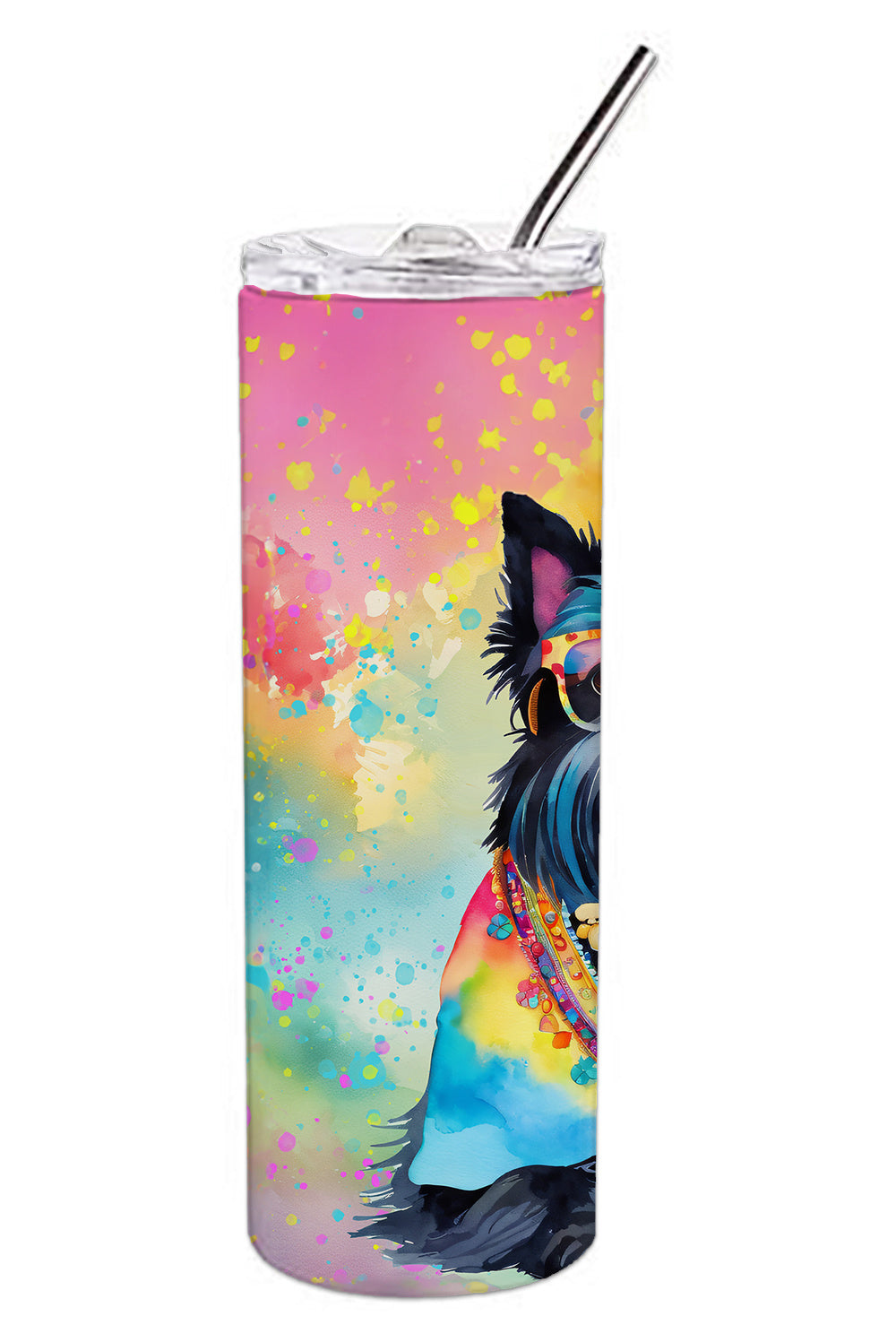 Scottish Terrier Hippie Dawg Stainless Steel Skinny Tumbler Vacuum Double Walled Reusable Insulated Tumbler Travel Cup for Coffee Cocktails Gift with Lid, 20 oz - Renee Lane Company