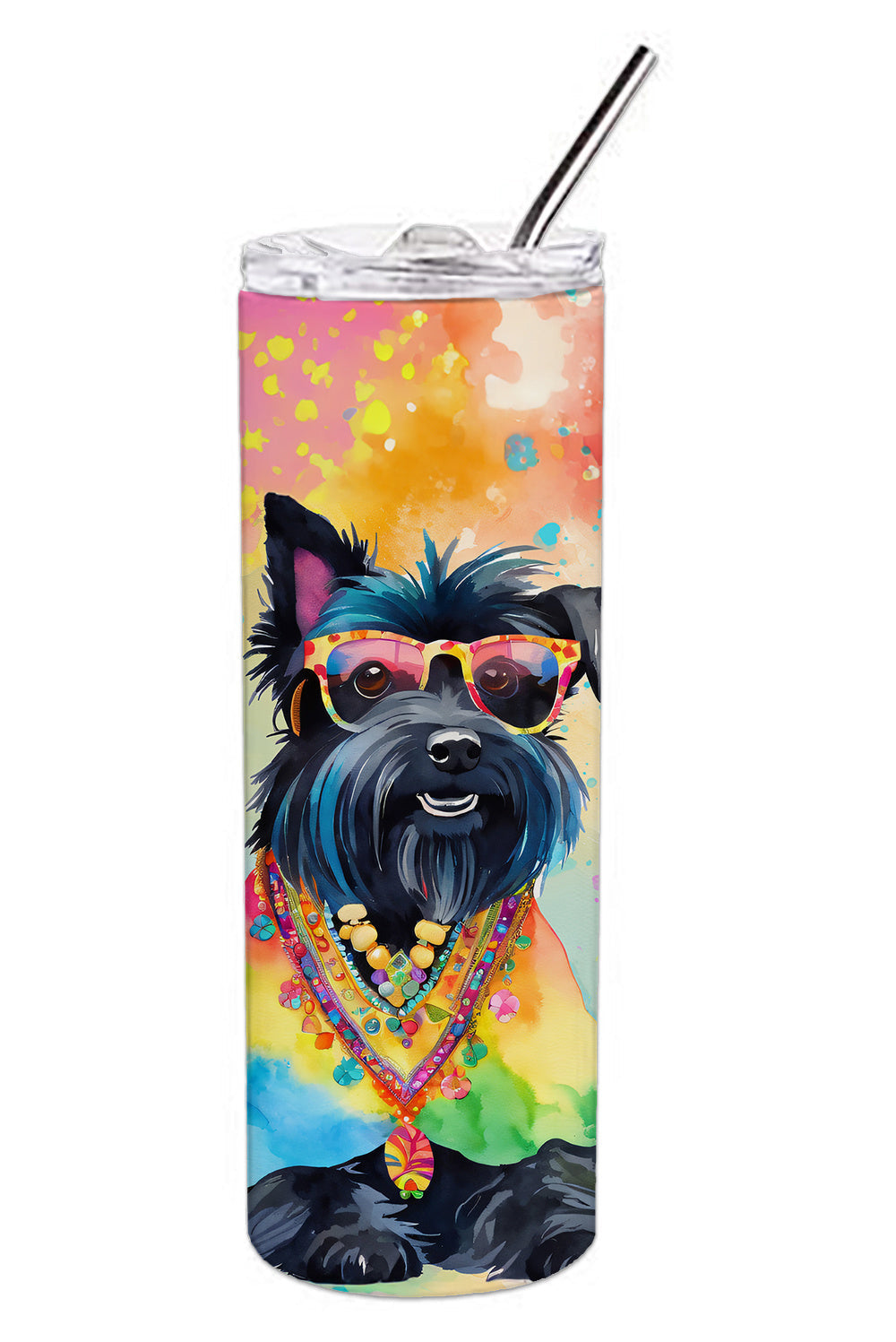 Scottish Terrier Hippie Dawg Stainless Steel Skinny Tumbler Vacuum Double Walled Reusable Insulated Tumbler Travel Cup for Coffee Cocktails Gift with Lid, 20 oz - Renee Lane Company
