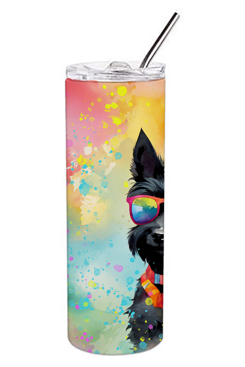 Scottish Terrier Hippie Dawg Stainless Steel Skinny Tumbler Vacuum Double Walled Reusable Insulated Tumbler Travel Cup for Coffee Cocktails Gift with Lid, 20 oz - Renee Lane Company