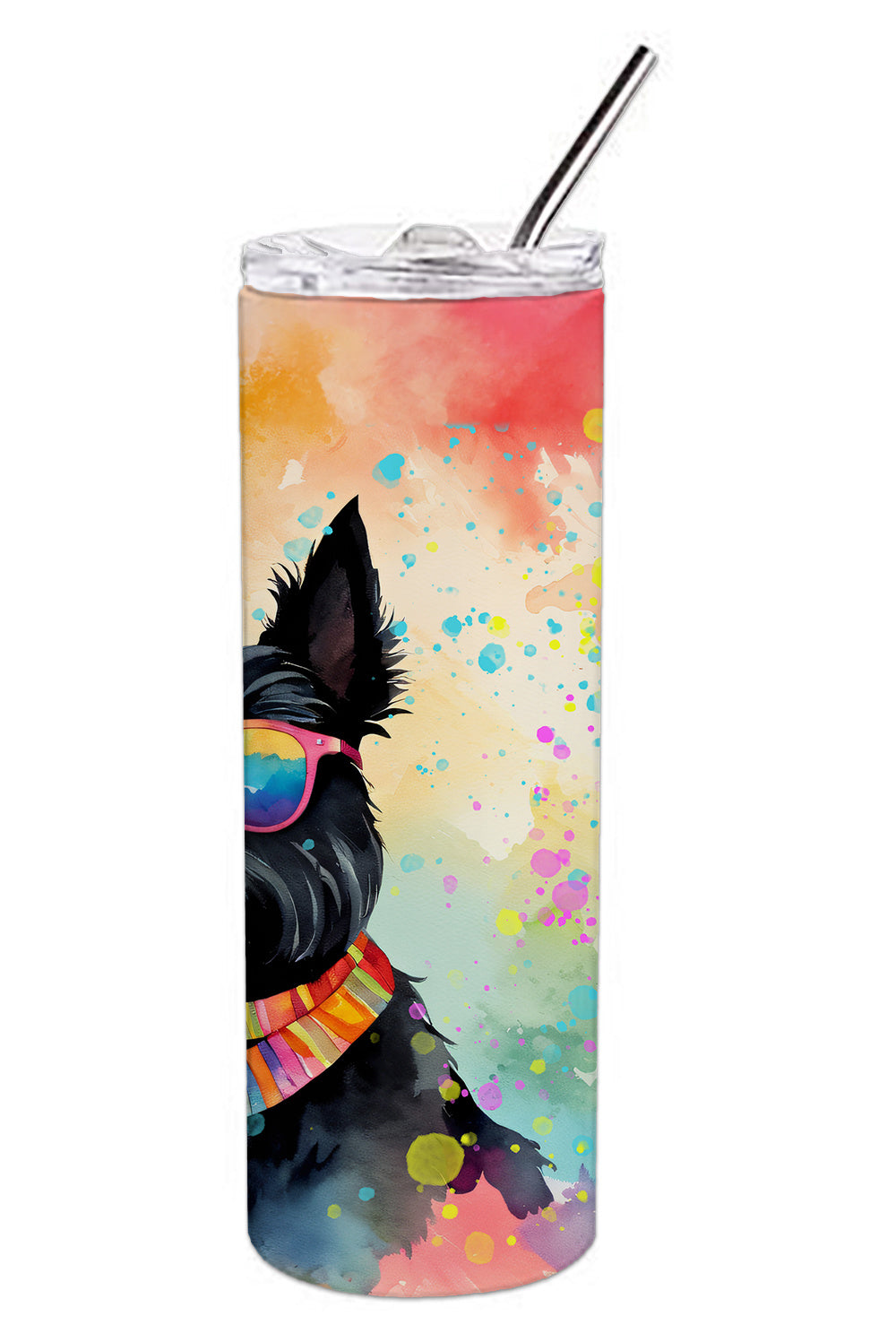 Scottish Terrier Hippie Dawg Stainless Steel Skinny Tumbler Vacuum Double Walled Reusable Insulated Tumbler Travel Cup for Coffee Cocktails Gift with Lid, 20 oz - Renee Lane Company