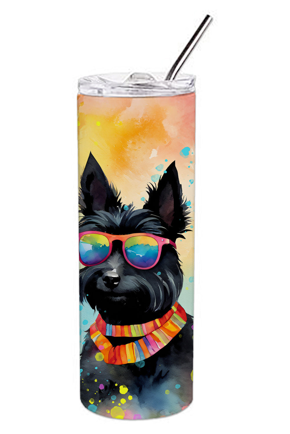 Scottish Terrier Hippie Dawg Stainless Steel Skinny Tumbler Vacuum Double Walled Reusable Insulated Tumbler Travel Cup for Coffee Cocktails Gift with Lid, 20 oz - Renee Lane Company