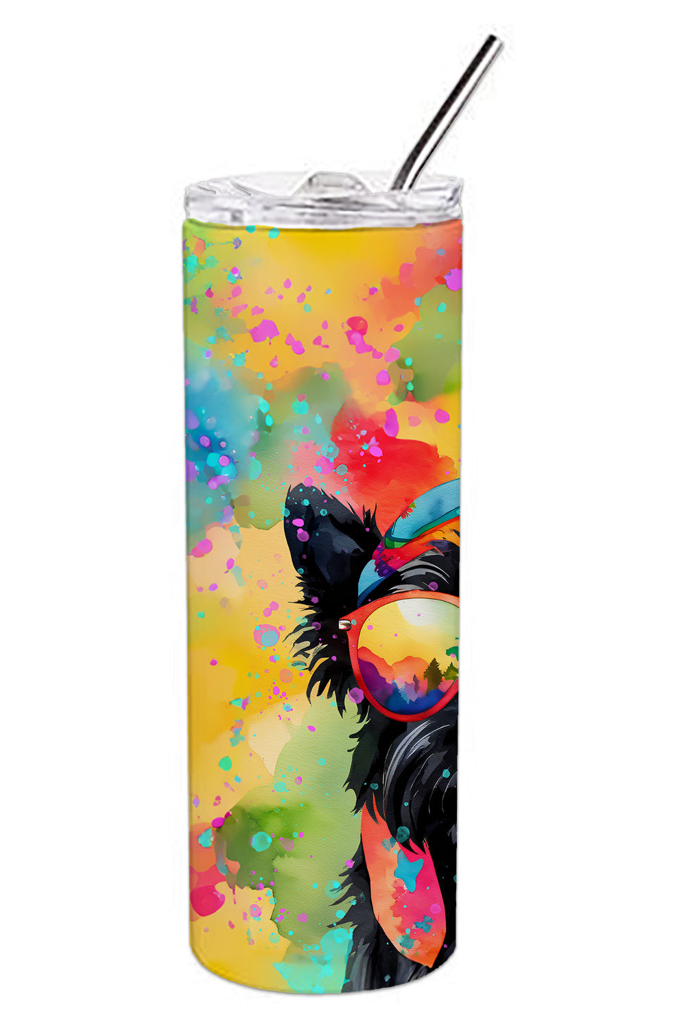 Scottish Terrier Hippie Dawg Stainless Steel Skinny Tumbler Vacuum Double Walled Reusable Insulated Tumbler Travel Cup for Coffee Cocktails Gift with Lid, 20 oz - Renee Lane Company
