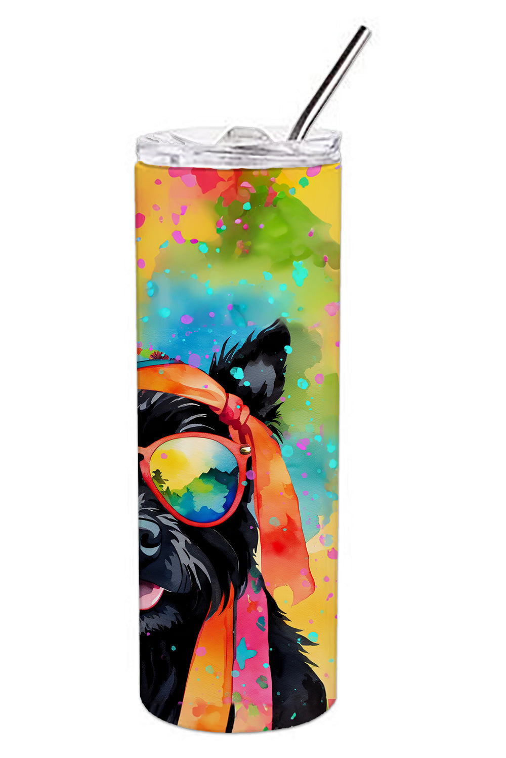 Scottish Terrier Hippie Dawg Stainless Steel Skinny Tumbler Vacuum Double Walled Reusable Insulated Tumbler Travel Cup for Coffee Cocktails Gift with Lid, 20 oz - Renee Lane Company