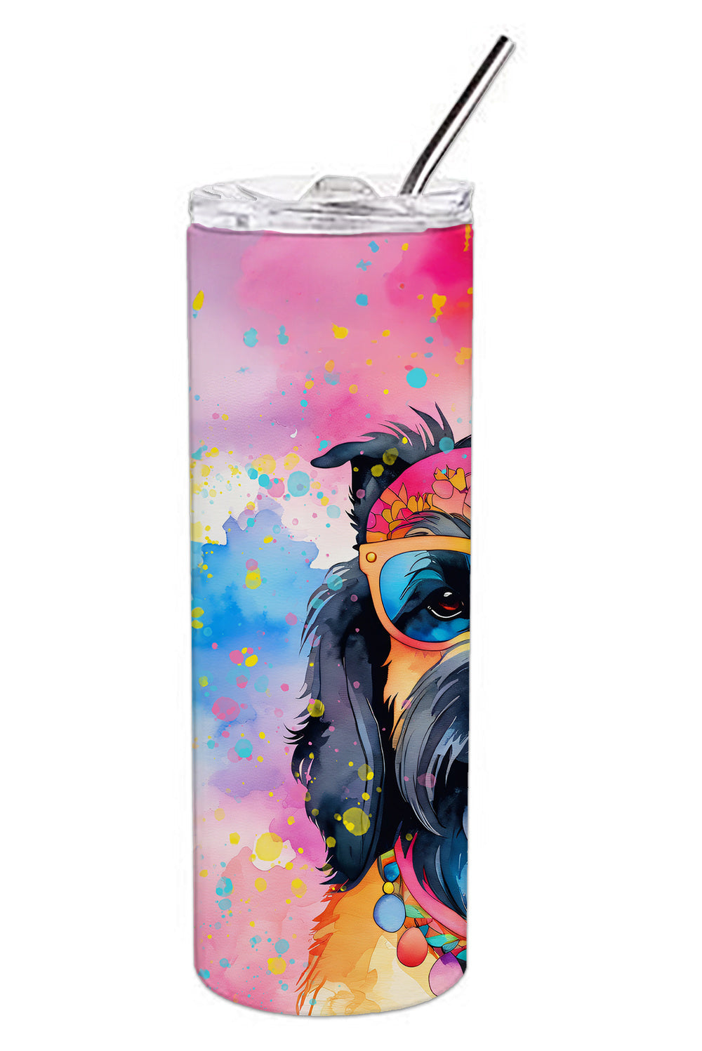 Scottish Terrier Hippie Dawg Stainless Steel Skinny Tumbler Vacuum Double Walled Reusable Insulated Tumbler Travel Cup for Coffee Cocktails Gift with Lid, 20 oz - Renee Lane Company