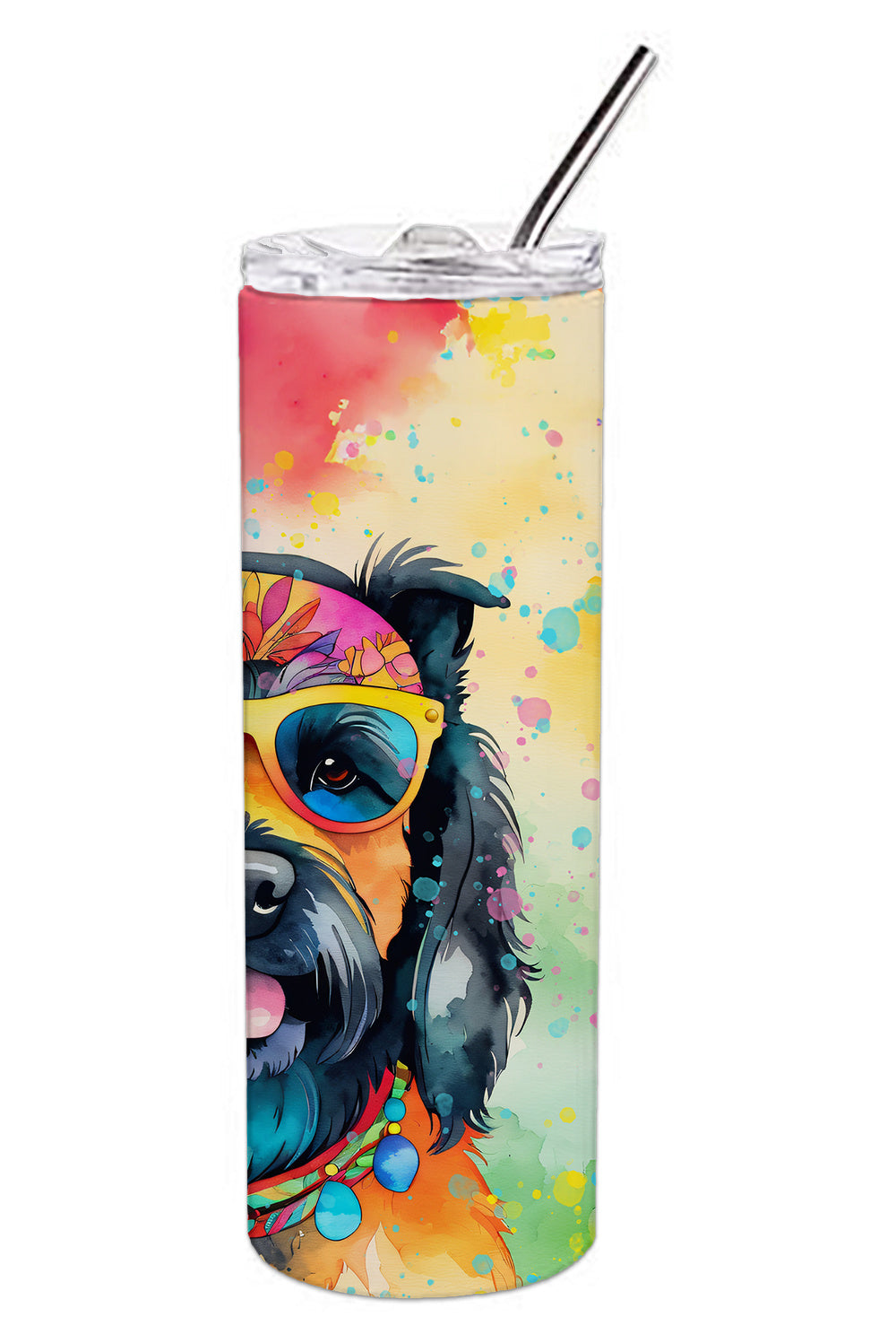 Scottish Terrier Hippie Dawg Stainless Steel Skinny Tumbler Vacuum Double Walled Reusable Insulated Tumbler Travel Cup for Coffee Cocktails Gift with Lid, 20 oz - Renee Lane Company