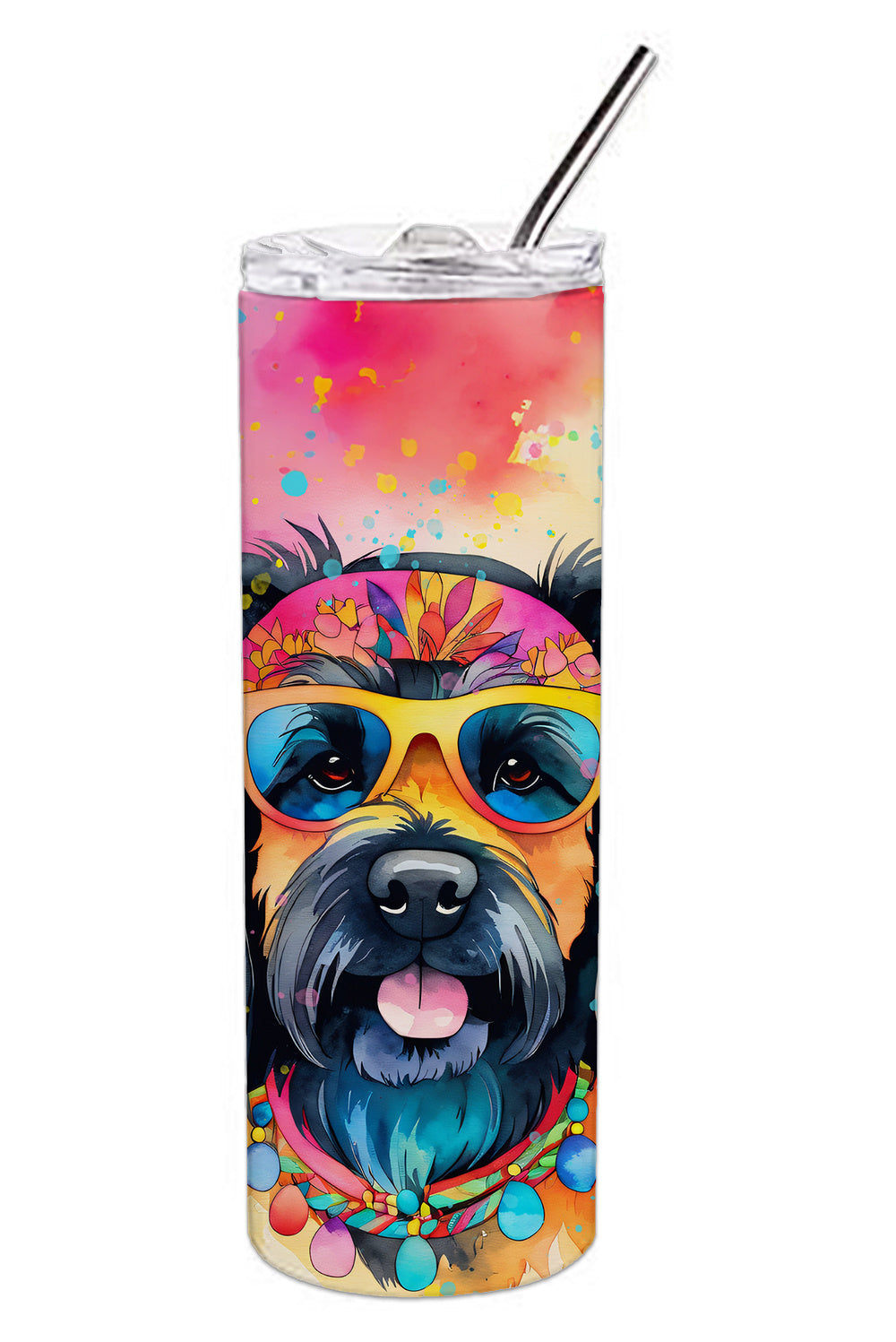 Scottish Terrier Hippie Dawg Stainless Steel Skinny Tumbler Vacuum Double Walled Reusable Insulated Tumbler Travel Cup for Coffee Cocktails Gift with Lid, 20 oz - Renee Lane Company