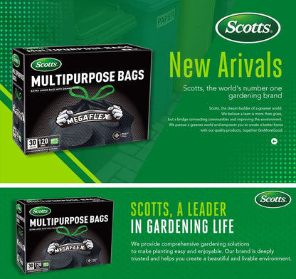 Scotts 120 Bags 30 Gallon Box Disposable Non-Rip Black Large Drawstring Garbage Bags, Suitable for Large Kitchen Garbage Cans, Super Strong 113.5L , Garden, Home, Commercial Multi-purpose Trash Bag - Renee Lane Company