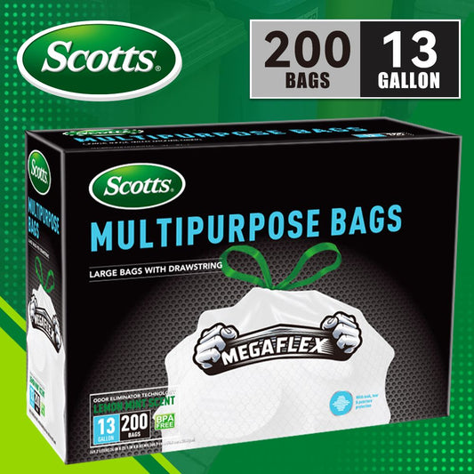 Scotts 200 Bags 13 Gallon Boxed Disposable Non Tear Puncture Tear Resistant Trash Bags, deodorization technology Kitchen Drawstring Garbage Bags, Fresh Clean Scent With Lemon Scent, - Renee Lane Company