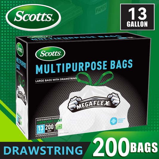 Scotts 200 Bags 13 Gallon Boxed Disposable Non Tear Puncture Tear Resistant Trash Bags, deodorization technology Kitchen Drawstring Garbage Bags, Fresh Clean Scent With Lemon Scent, - Renee Lane Company