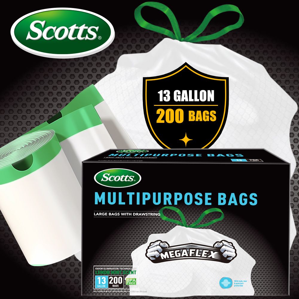 Scotts 200 Bags 13 Gallon Boxed Disposable Non Tear Puncture Tear Resistant Trash Bags, deodorization technology Kitchen Drawstring Garbage Bags, Fresh Clean Scent With Lemon Scent, - Renee Lane Company