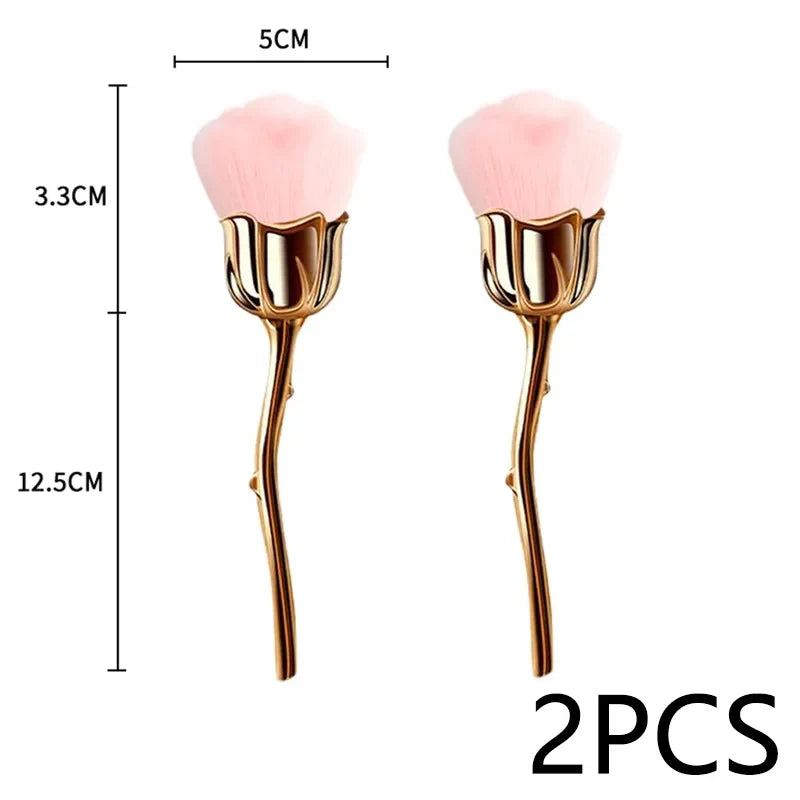 Flower Nail Brush for Manicure Gold Rose Shape Nail Art Brushes Round Small UV Gel Polish Powder Cleaning Tools Nail Accesories