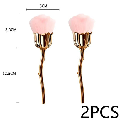 Flower Nail Brush for Manicure Gold Rose Shape Nail Art Brushes Round Small UV Gel Polish Powder Cleaning Tools Nail Accesories