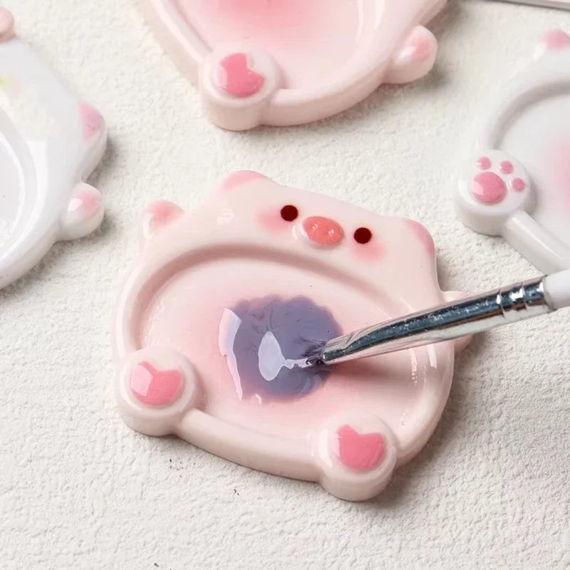 2pcs Cartoon Pig Color Palette Nail Art Mixing Color Drawing Pallet Gel Polish Nail Painting Board Color Palette Manicure Tools