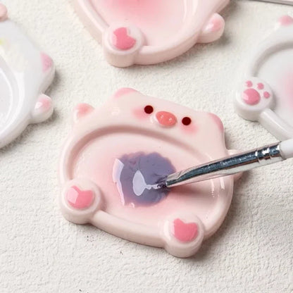2pcs Cartoon Pig Color Palette Nail Art Mixing Color Drawing Pallet Gel Polish Nail Painting Board Color Palette Manicure Tools