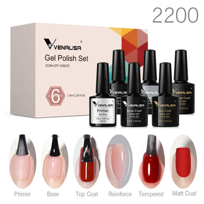 Venalisa gel polish kit set with primer, base, top coat, and nail swatch samples, 2200