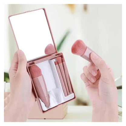 5pcs Mini Travel Size Makeup Brushes Set - Complete Function Cosmetic Brushes Kit with Storage Case And Mirror for On-the-Go App