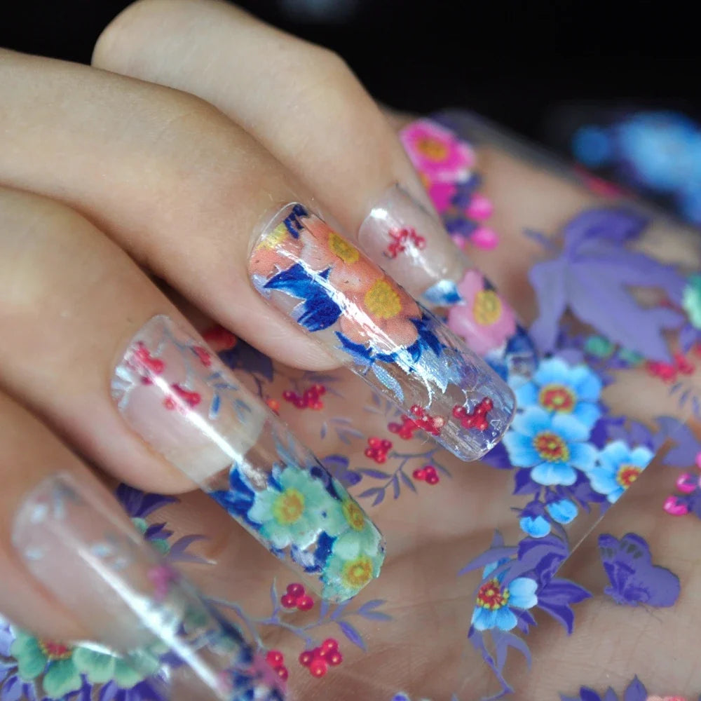 More Than 250 Design Beautiful Designed Nail Art Product Nail Glue transfer Foil Beautiful Flower Purple Orange