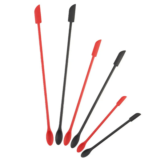 Silicone double-end mini cosmetic spoons scraper set, red and black