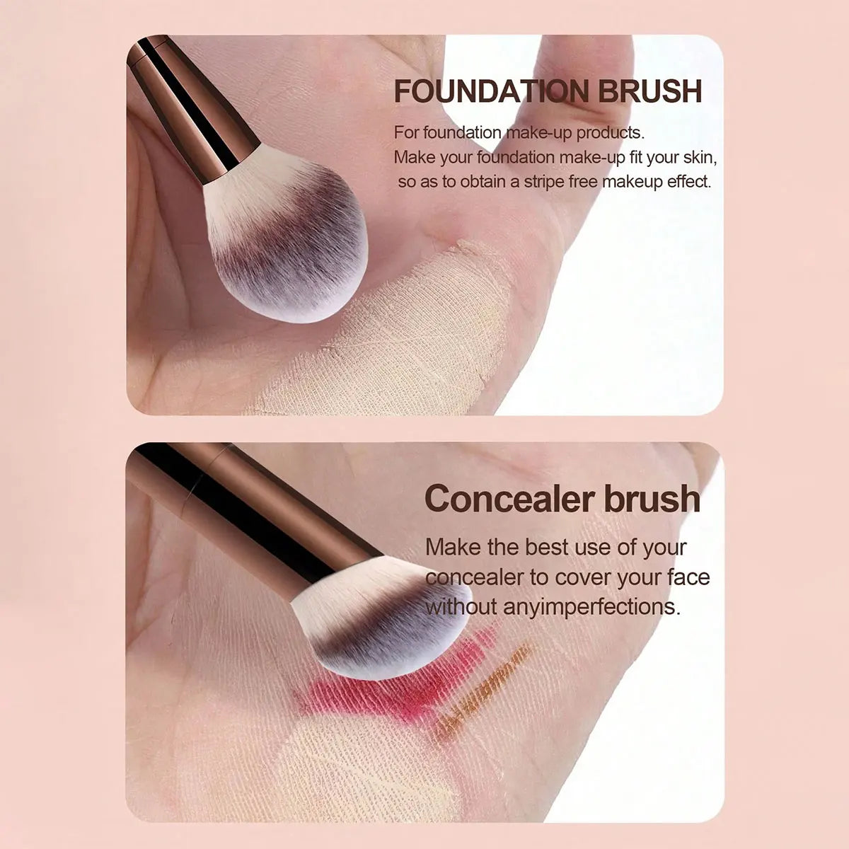 7pcs Professional Makeup Brush Set, Includes: 4pcs Dual-Ended Face Brushes, 1pc Angled Brush, 1pc Short Handle Foundation Brush,