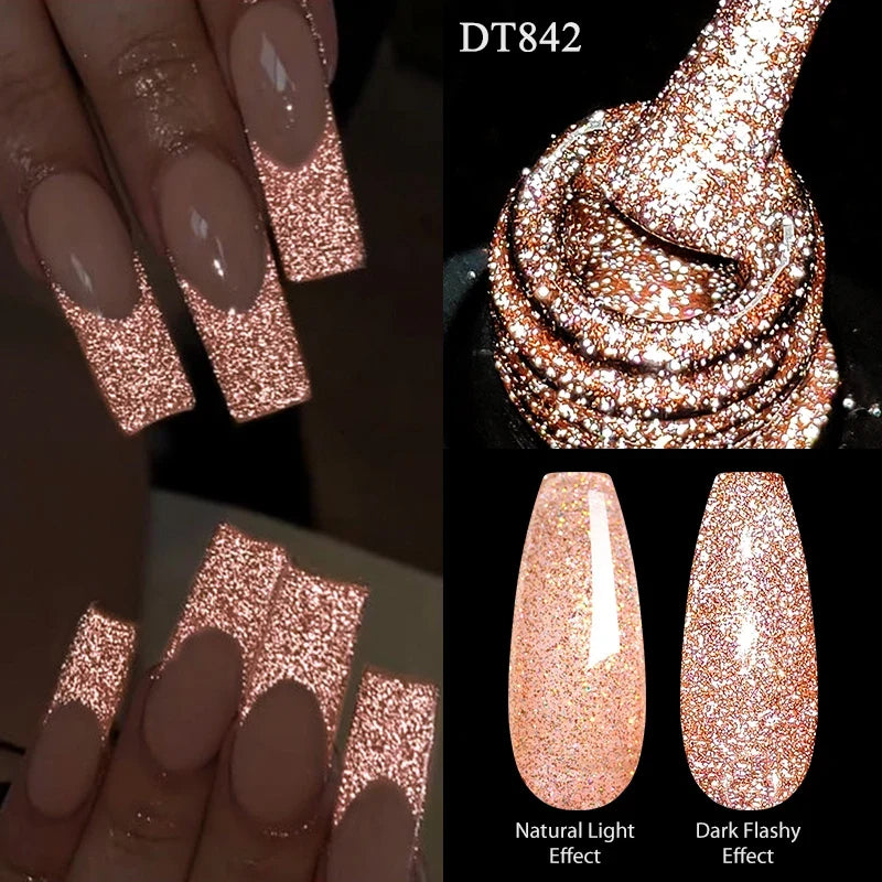 7ml Reflective Glitter Nail Gel Polish Semi Permanent French Style Nail Art UV LED Gel Sparkling Soak Off Manicure Varnish DIY