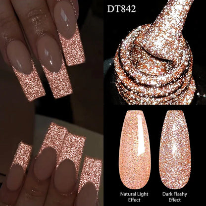 7ml Reflective Glitter Nail Gel Polish Semi Permanent French Style Nail Art UV LED Gel Sparkling Soak Off Manicure Varnish DIY