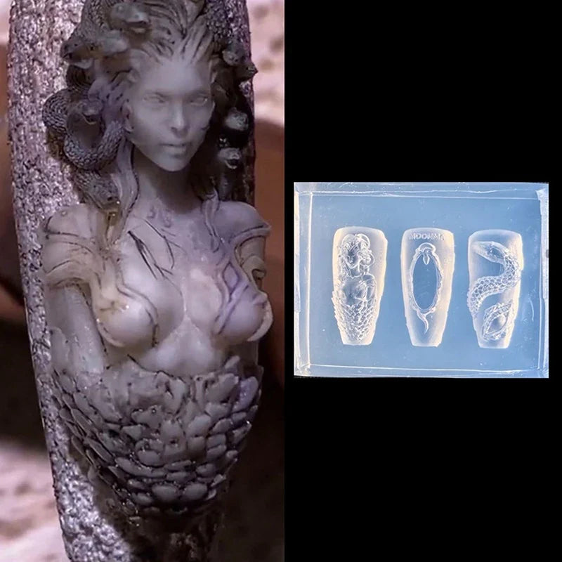 1 Pcs 3D Snake Girl Nail Silicone Carving Mold Snake DIY Nail Decoration Art Nail Beauty Charm Silicone Nail Mold Nails Products