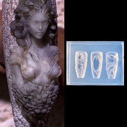 1 Pcs 3D Snake Girl Nail Silicone Carving Mold Snake DIY Nail Decoration Art Nail Beauty Charm Silicone Nail Mold Nails Products