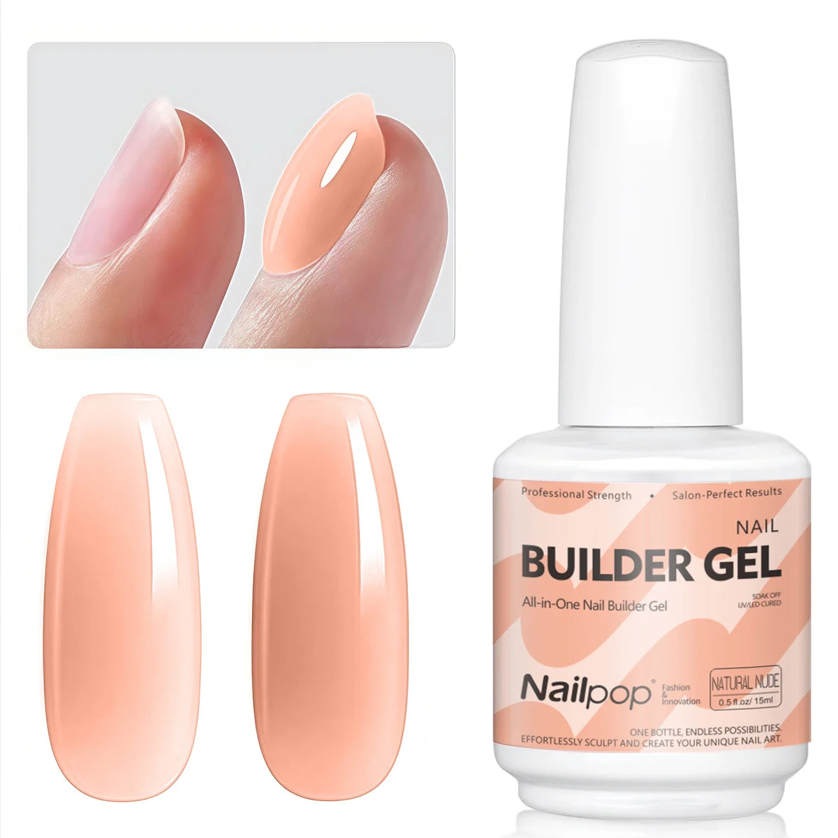 Nailpop 7-in-1 Builder Nail Gel HEMA/TPO Free Fast Building Gel Nail Polish 8 Colors Nail Tip Reinforcement and Extension 15ml