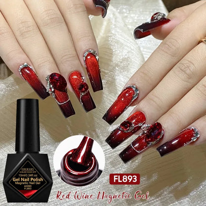 10ml Red Wine Cat Magnetic Gel Nail Polish Glitter Semi Permanant Soak Off UV LED Gel Varnish For Manicure DIY Nail Supplies
