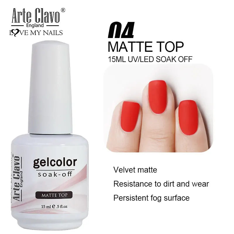 Arte Clavo Top Gel Polish 15ml Semi Permanent Varnish Function Gel Base Super Top Coat Transparent Gel Nails Soak Off Gel