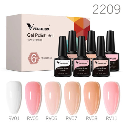 Venalisa gel polish set with nude pinks and 6 color swatches, plus rubber base bottles, 2209