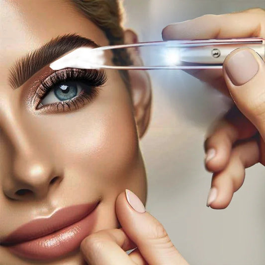 Silver LED light tweezer clip for eyelash and eyebrow grooming