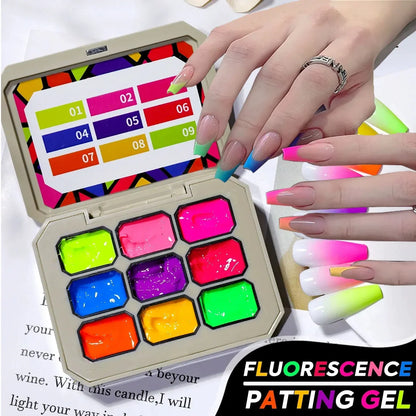 1pc Nine Grid Fluorescent Pat Gel Transfer Gel Rainbow Bright Colors High Saturation UV&LED Nail Polish Gel Salon DIY Y2K INS