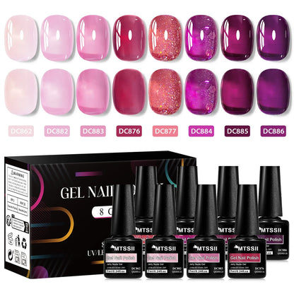 8pcs Nude Jelly Gel Nail Polish Set With Box Translucent Color Semi Permanent Soak Off UV LED Gel Varnish Nail Supplies Manicure