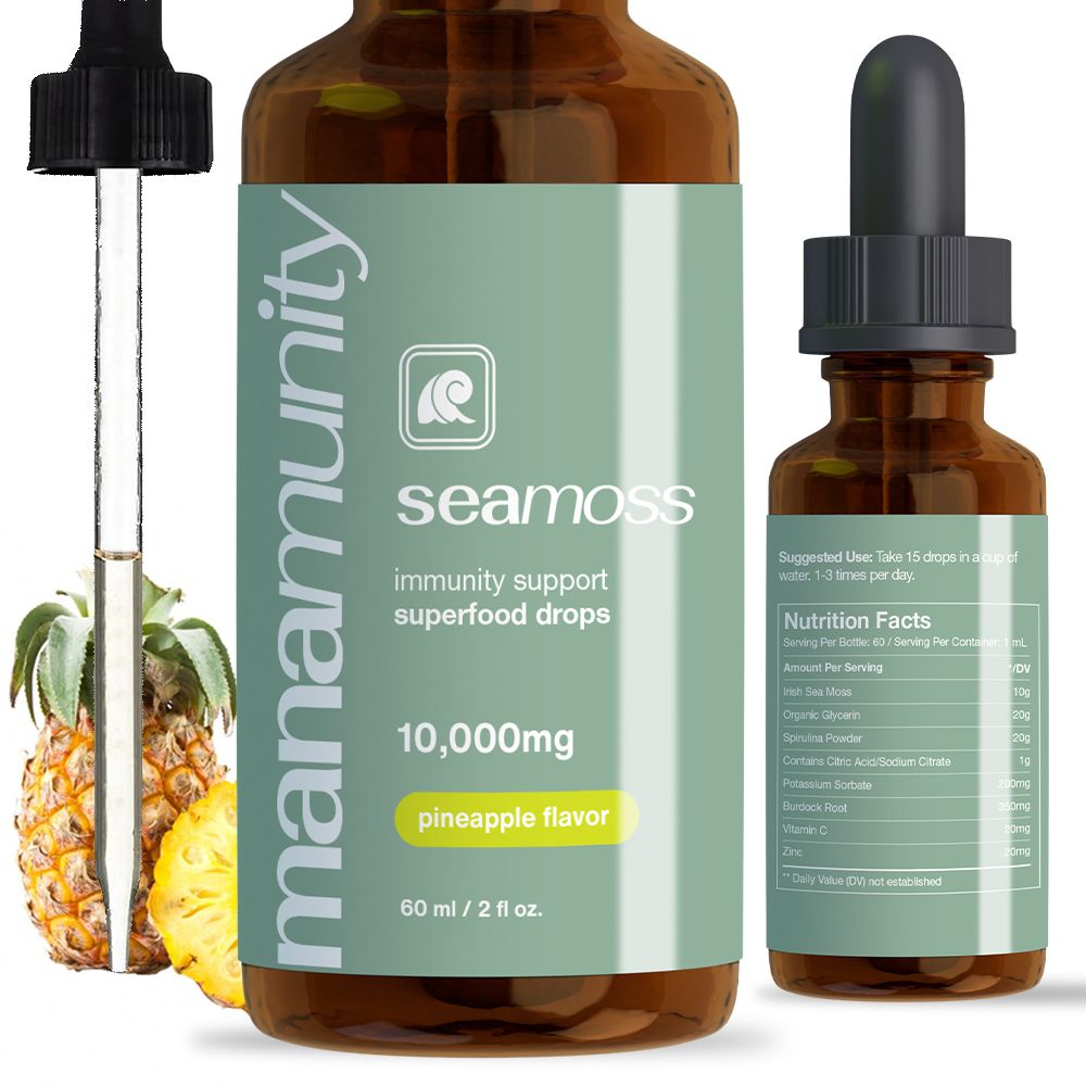 Sea Moss Liquid Drops 10,000 mg Organic Irish Sea Moss Gel with 350 mg Burdock Root Supplement & 20,000 mg Spirulina Immune Support, Joint & Thyroid Support - Vegan - Renee Lane Company