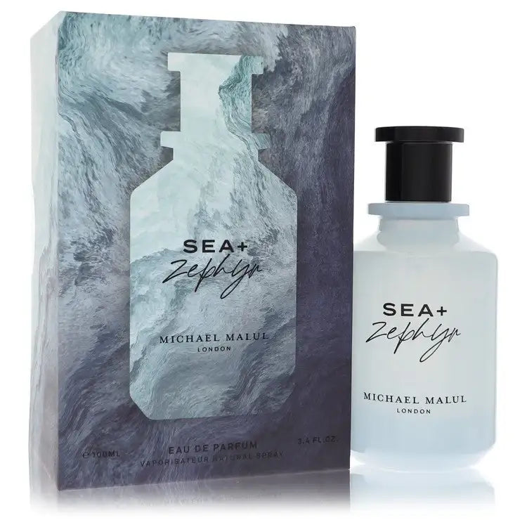 Sea+ Zephyr eau de parfum for men, white bottle with black cap and label.