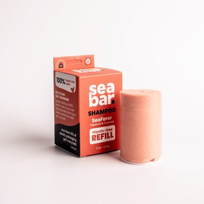 Plastic-free refill shampoo bar, orange box with light pink bar