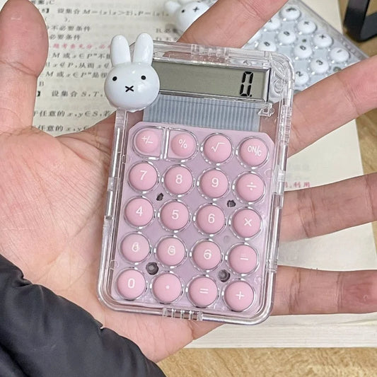 Miffy rabbit mini calculator with pink translucent buttons and clear case